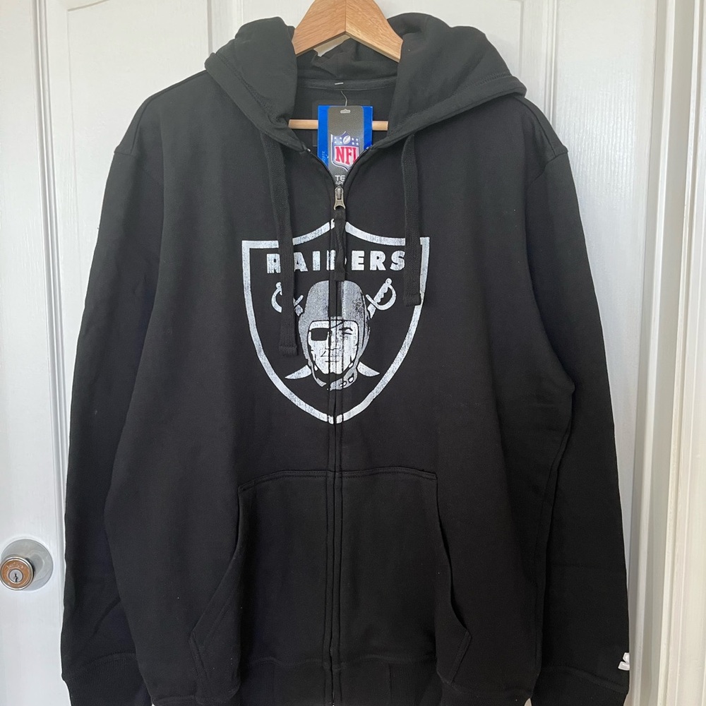 NWT New NFL Las Vegas Raiders Men’s Long Sleeve Black Legacy Zipper-Front Hoodie